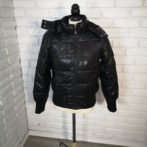 Old Navy Ladies Size Medium Shiny Black Fleece Lined Puffer Bomber Jacket